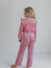 Load image into Gallery viewer, Girls Pink Velvet Ruffle Bow Fancy Pant Set