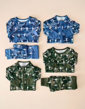 Load image into Gallery viewer, Bamboo Zip Romper | Green Camo Bolts