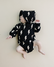 Load image into Gallery viewer, Hooded Bubble Romper | Black Bolts