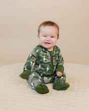 Load image into Gallery viewer, Bamboo Zip Romper | Green Camo Bolts