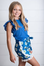 Load image into Gallery viewer, Girls Blue Lace Daisy Spring Ruffle Short Set