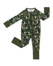 Load image into Gallery viewer, Bamboo Zip Romper | Green Camo Bolts
