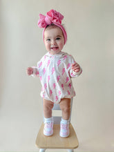 Load image into Gallery viewer, Hooded Bubble Romper | Pink Bolts