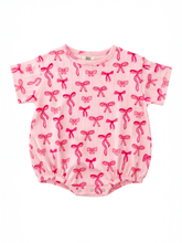 Load image into Gallery viewer, Pink Bows / Organic Pointelle Bubble Romper