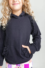 Load image into Gallery viewer, Kids Dark Gray Ruffle Hoodie & Checkered Leggings Set