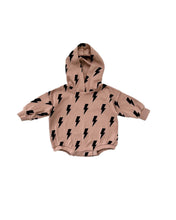 Load image into Gallery viewer, Hooded Bubble Romper | Mocha Bolts