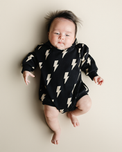 Load image into Gallery viewer, Hooded Bubble Romper | Black Bolts