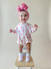 Load image into Gallery viewer, Hooded Bubble Romper | Pink Bolts