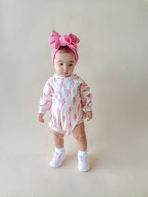 Load image into Gallery viewer, Hooded Bubble Romper | Pink Bolts