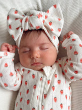 Load image into Gallery viewer, White Strawberry / Organic Pointelle Bow: 0-6M