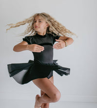 Load image into Gallery viewer, Kids Black Velvet Sheer Skirted Ballet Dance Leotard