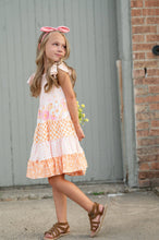 Load image into Gallery viewer, Kids Pink & Tangerine Daisy Checkered Tiered Spring Dress