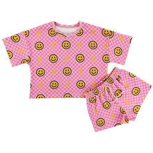 Load image into Gallery viewer, Pink Bolt Smiley Face Check Slouchy Set