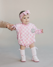 Load image into Gallery viewer, Bubble Romper | Checkered Smiley Pink