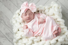 Load image into Gallery viewer, Infant Girls Pink Bows Baby Gown and Bow Headband Set