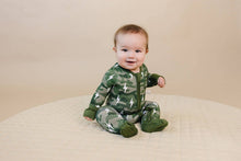 Load image into Gallery viewer, Bamboo Zip Romper | Green Camo Bolts