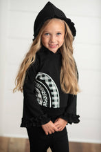 Load image into Gallery viewer, Kids Black &amp; White Rainbow Check Hooded Ruffle Pocket Set
