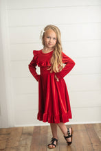 Load image into Gallery viewer, Kids Red Velvet Ruffle Fancy Winter Dress

