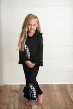 Load image into Gallery viewer, Kids Black &amp; White Rainbow Check Hooded Ruffle Pocket Set
