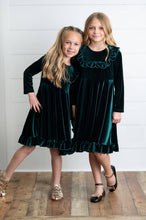 Load image into Gallery viewer, Kids Emerald Green Velvet Ruffle Fancy Dress
