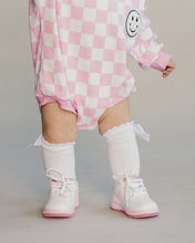 Load image into Gallery viewer, Bubble Romper | Checkered Smiley Pink
