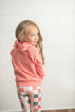 Load image into Gallery viewer, Kids Terra Cotta Ruffle Hoodie and Check Leggings Set
