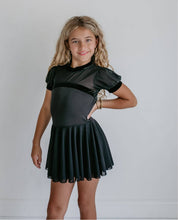 Load image into Gallery viewer, Kids Black Velvet Sheer Skirted Ballet Dance Leotard
