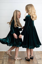 Load image into Gallery viewer, Kids Emerald Green Velvet Ruffle Fancy Dress
