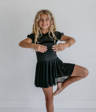 Load image into Gallery viewer, Kids Black Velvet Sheer Skirted Ballet Dance Leotard
