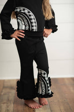 Load image into Gallery viewer, Kids Black &amp; White Rainbow Check Hooded Ruffle Pocket Set
