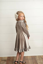 Load image into Gallery viewer, Kids Gray Silver Velvet Ruffle Fancy Dress
