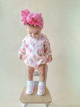 Load image into Gallery viewer, Hooded Bubble Romper | Pink Bolts
