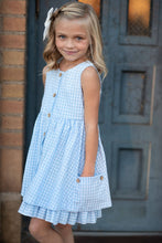 Load image into Gallery viewer, Blue &amp; White Gingham Pocket Ruffle Spring Dress
