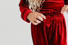 Load image into Gallery viewer, Girls Red Burgundy Velvet Pant Set
