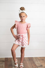 Load image into Gallery viewer, Girls Pink Lace Checkered Ruffle Short Set
