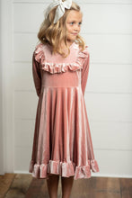 Load image into Gallery viewer, Kids Pink Velvet Ruffle Fancy Winter Dress
