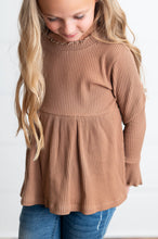 Load image into Gallery viewer, Kids Toffee Long Sleeve Lettuce Trim Shirt
