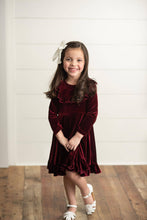 Load image into Gallery viewer, Kids Wine Velvet Ruffle Fancy Winter Dress
