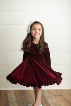 Load image into Gallery viewer, Kids Wine Velvet Ruffle Fancy Winter Dress
