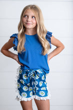 Load image into Gallery viewer, Girls Blue Lace Daisy Spring Ruffle Short Set
