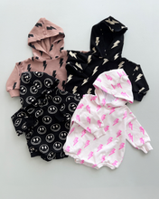 Load image into Gallery viewer, Hooded Bubble Romper | Pink Bolts
