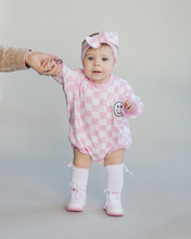 Load image into Gallery viewer, Bubble Romper | Checkered Smiley Pink
