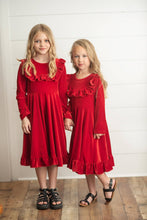 Load image into Gallery viewer, Kids Red Velvet Ruffle Fancy Winter Dress

