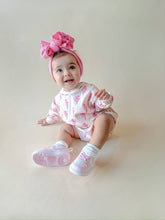 Load image into Gallery viewer, Hooded Bubble Romper | Pink Bolts
