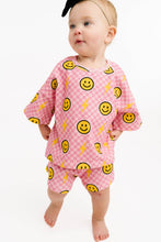 Load image into Gallery viewer, Pink Bolt Smiley Face Check Slouchy Set
