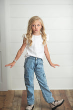 Load image into Gallery viewer, Kids Light Wash Faded Denim Cargo Jean Pant With Pockets
