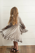 Load image into Gallery viewer, Kids Gray Silver Velvet Ruffle Fancy Dress
