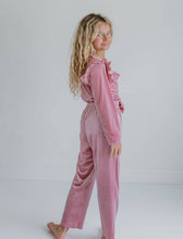 Load image into Gallery viewer, Girls Pink Velvet Ruffle Bow Fancy Pant Set
