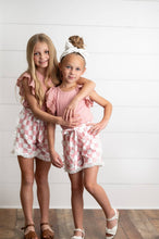 Load image into Gallery viewer, Girls Pink Lace Checkered Ruffle Short Set
