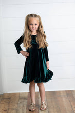 Load image into Gallery viewer, Kids Emerald Green Velvet Ruffle Fancy Dress
